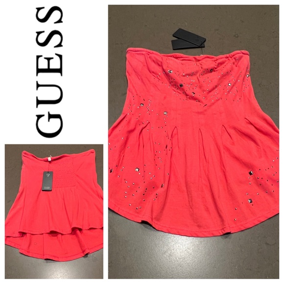 NWT GUESS STRAPLESS STUDDED PEPLUM TUBE TOP Sz: XXS - Picture 1 of 9